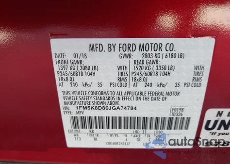 2018 Ford Explorer Xlt z USA, uszkodzony, nr VIN 1FM5K8D86JGA74784